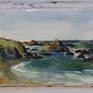 Plein air watercolor of the rocks at MacKerricher State Park in Fort Bragg, California.