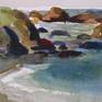 Plein air watercolor of the rocks at MacKerricher State Park in Fort Bragg, California.