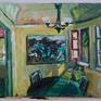 Plein air (painted on location) oil painting of my dining room here in Los Angeles.