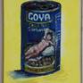 Painting of a famous Goya painting on a can of Goya beans. Oil and spray paint on canvas.