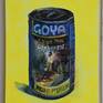 Painting of a famous Goya painting on a can of Goya beans. Oil and spray paint on canvas.