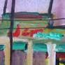 This painting is of my backyard view of the Jon's suprmarket parking lot. Spray paint, acrylic, and oil oil canvas.