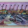 This painting is of my backyard view of the Jon's suprmarket parking lot. Spray paint, acrylic, and oil oil canvas.