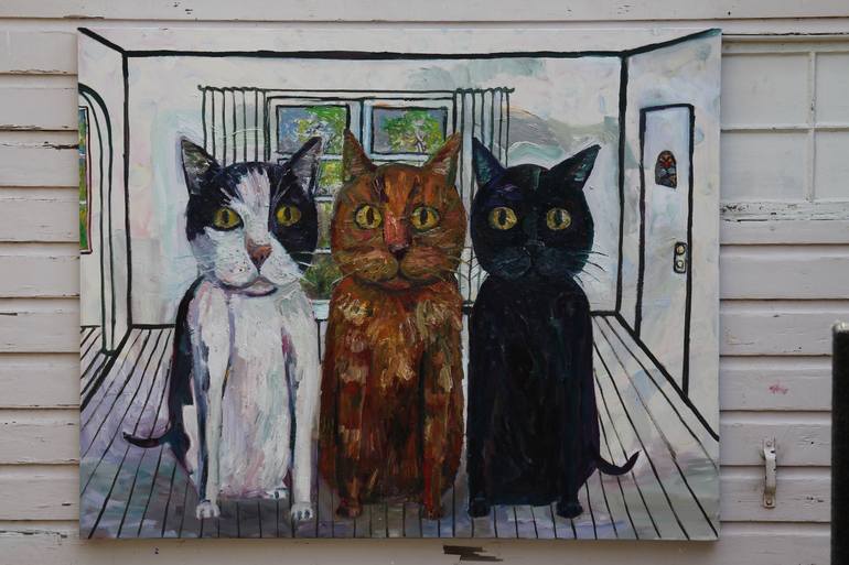 Original Fine Art Cats Painting by John Kilduff