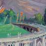 Plein air oil painting of the Colorado Street bridge in Pasadena, California.