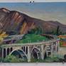 Plein air oil painting of the Colorado Street bridge in Pasadena, California.