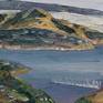 Plein air oil painting of above Sausalito, California.