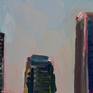 Plein air oil painting from a rooftop overlooking Downtown Los Angeles.