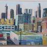 Plein air oil painting from a rooftop overlooking Downtown Los Angeles.