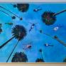 This painting is part of my ongoing series of looking up at palm trees here in Los Angeles and Beverly Hills, California. Helicopters flying overhead is very common here in Los Angeles and when there is more than one hovering over head....I always turn on the news to see what's going on.