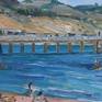 Plein air oil painting of the Malibu Pier (Malibu, California).