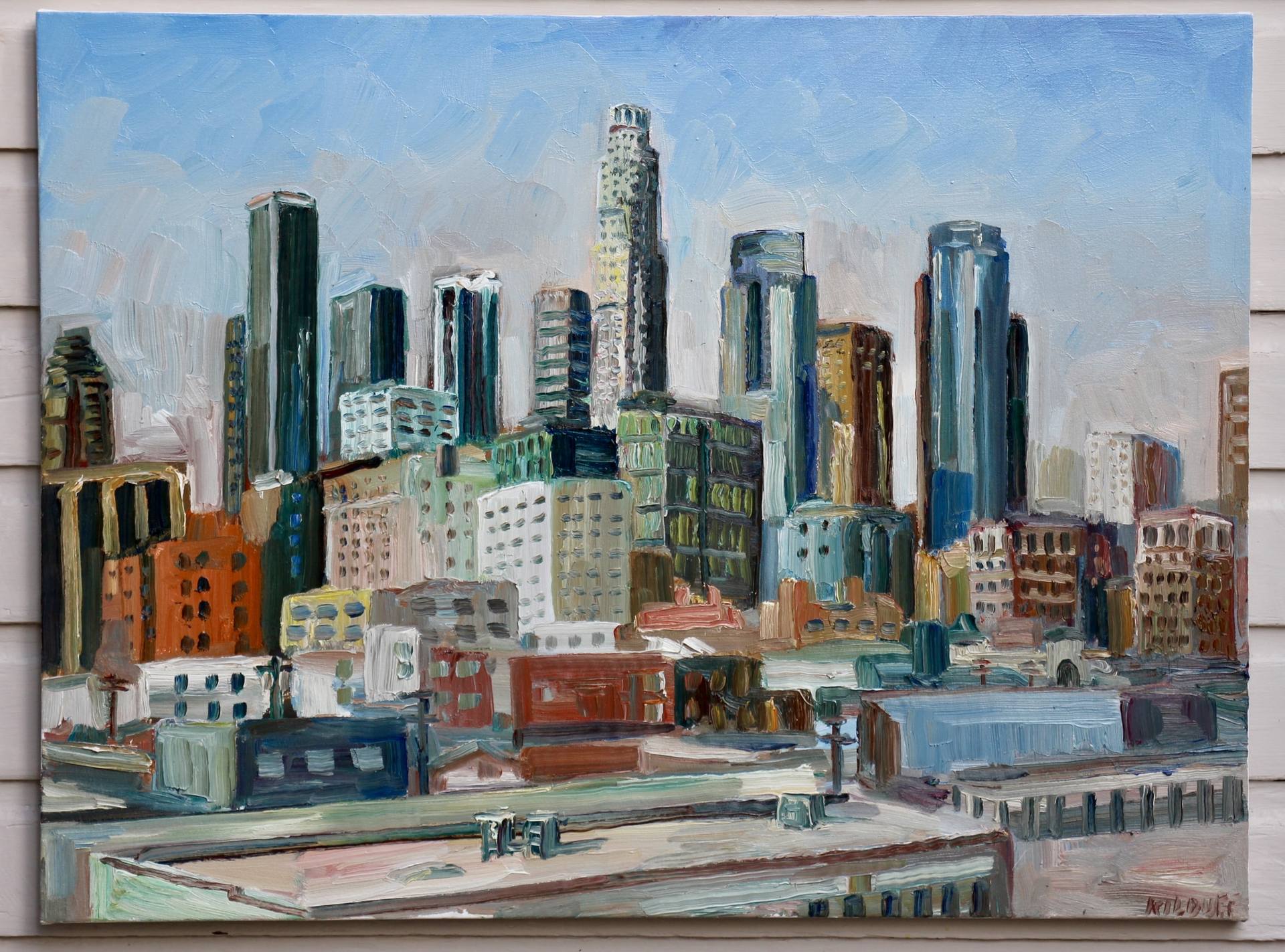 Rooftop view of Downtown Los Angeles Painting by John Kilduff