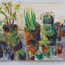 Large Plein air watercolor of the cactus plants in the backyard.