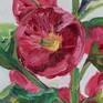Plein air oil painting of a hollyhock flower blooming in the backyard.