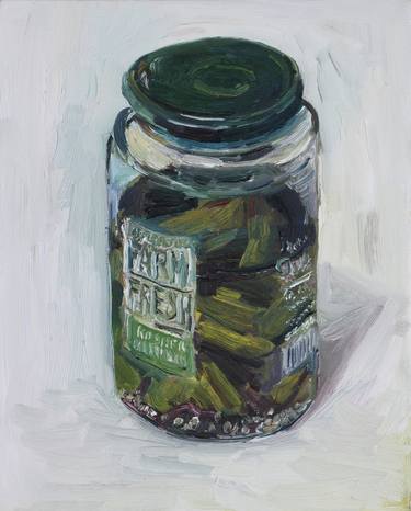 Still life of a jar of pickles thumb