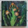 Plein air oil painting of a cactus blooming in the backyard.