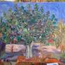 Plein air oil painting (with some spray paint) of the Fig tree in the backyard during quarantine.