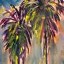 Plein air watercolor of the palm trees that I can see from my backyard at night.