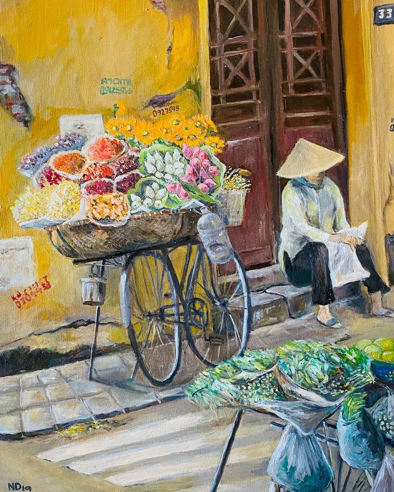 On the street of Hanoi Old Town Painting by Nhat Dang | Saatchi Art