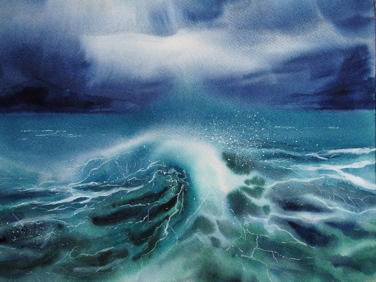 Original Classicism Seascape Painting by Delnara El