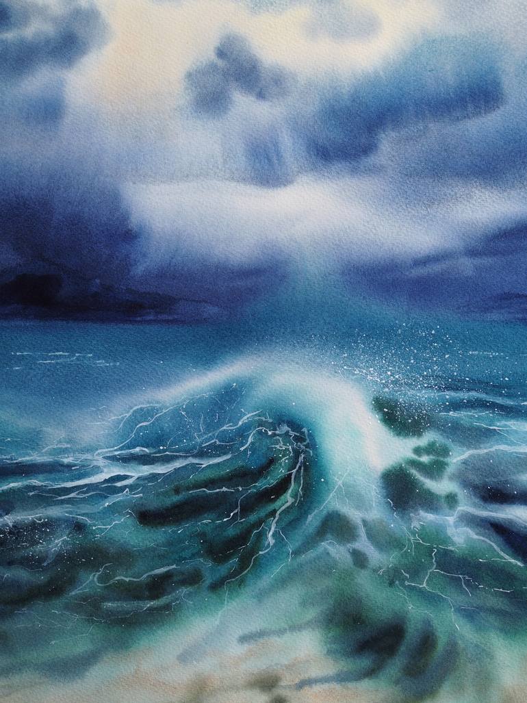 Original Classicism Seascape Painting by Delnara El