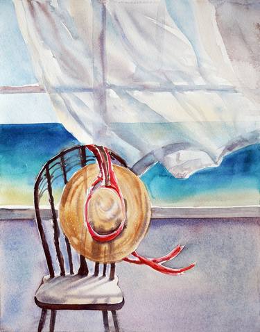 Sunny, windy, romantic - original watercolor seascape thumb