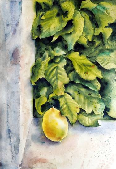 Etude with lemon - original sunny watercolor mediterranean thumb