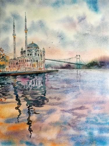 View of Ortakoy Mosque in Istanbul - original watercolor thumb