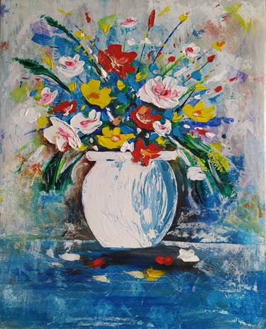 Original Abstract Expressionism Floral Paintings by Amoes Xavier
