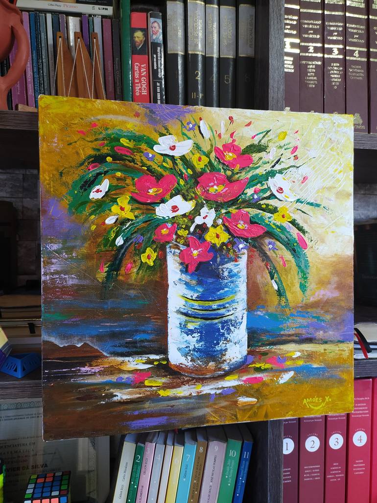 Vaso Azul com Flores Painting by Amoes Xavier | Saatchi Art