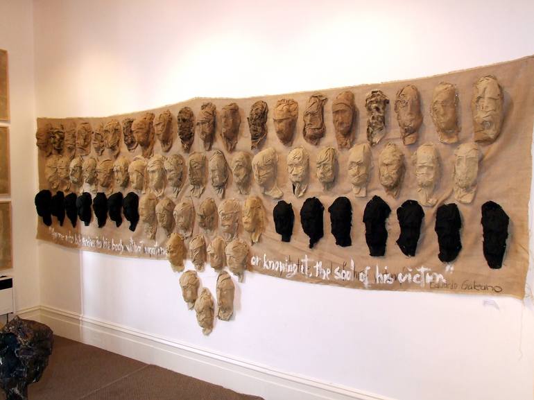 Memory of Fire - Genesis, 66 hessian heads mounted on hessian, 2007 Wellington NZ - Print