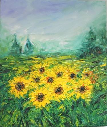 Morning Glory,Sunflower fields-Impressionistic Van Gogh Oil thumb