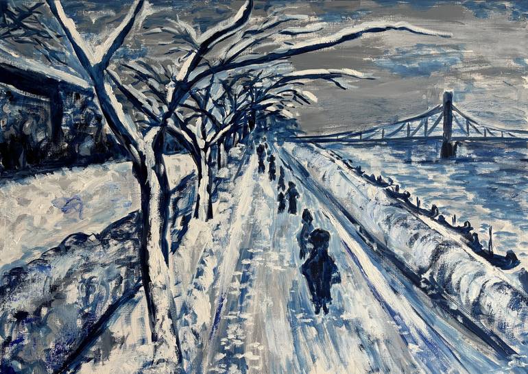Original Time Painting by Hajnalka Fellmann | Abstract Expressionism Art on Canvas | On the way home on a winter night
