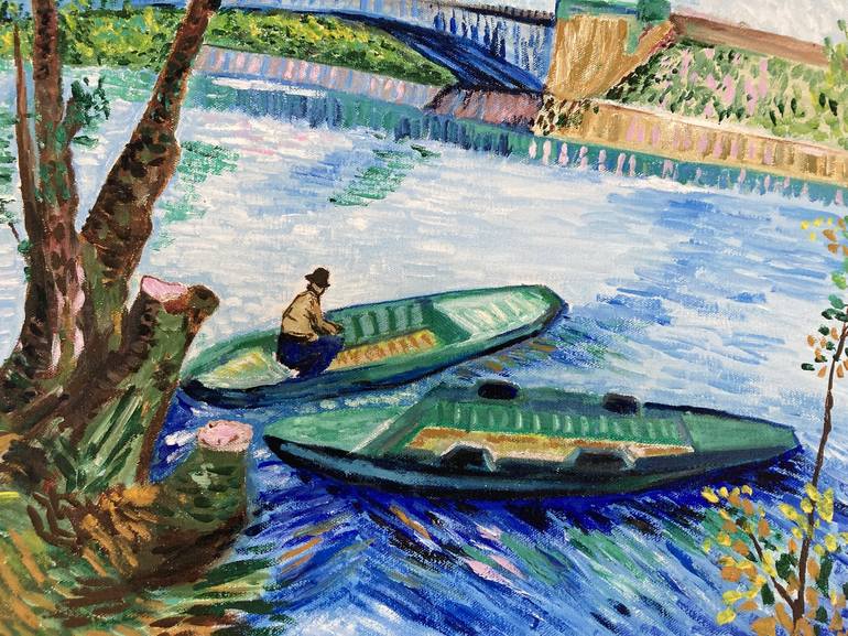 Original Impressionism Boat Painting by Hajnalka Fellmann