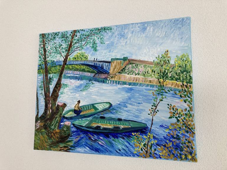 Original Impressionism Boat Painting by Hajnalka Fellmann