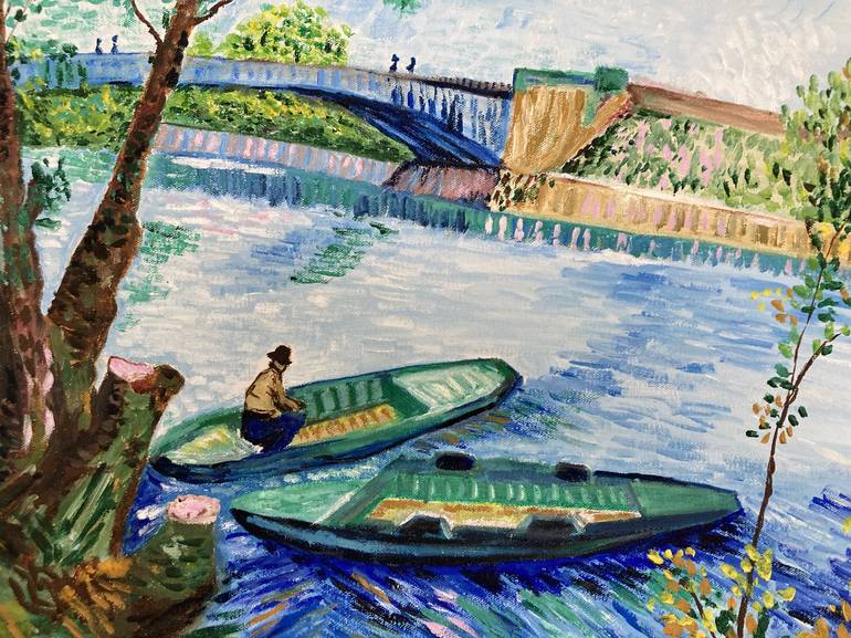 Original Impressionism Boat Painting by Hajnalka Fellmann