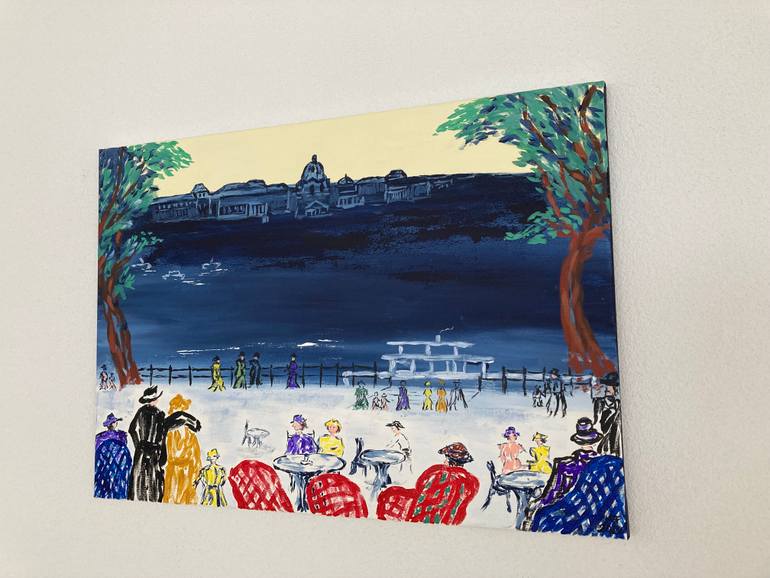 Original Art Deco Boat Painting by Hajnalka Fellmann