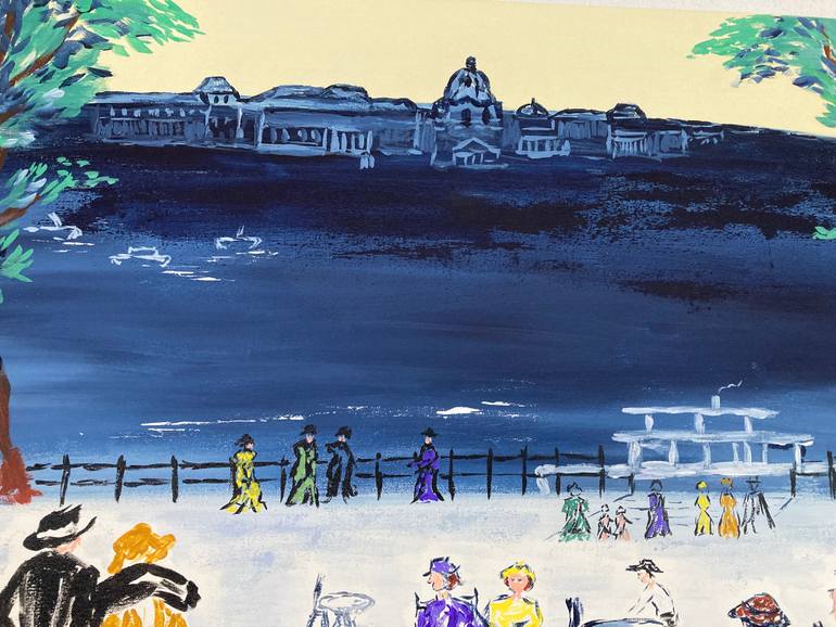 Original Art Deco Boat Painting by Hajnalka Fellmann