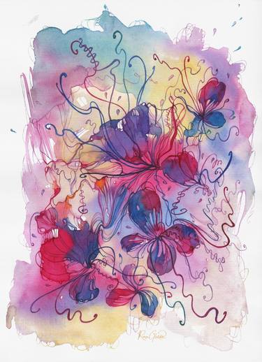 Print of Abstract Floral Paintings by RINA GARON