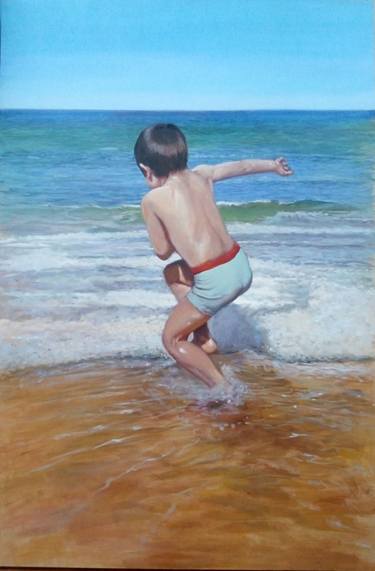 Original Figurative Beach Paintings by Arturo Hernández Diez