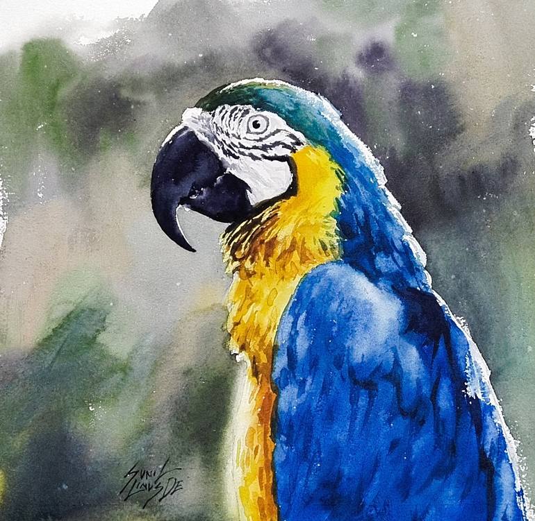 blue macaw painting