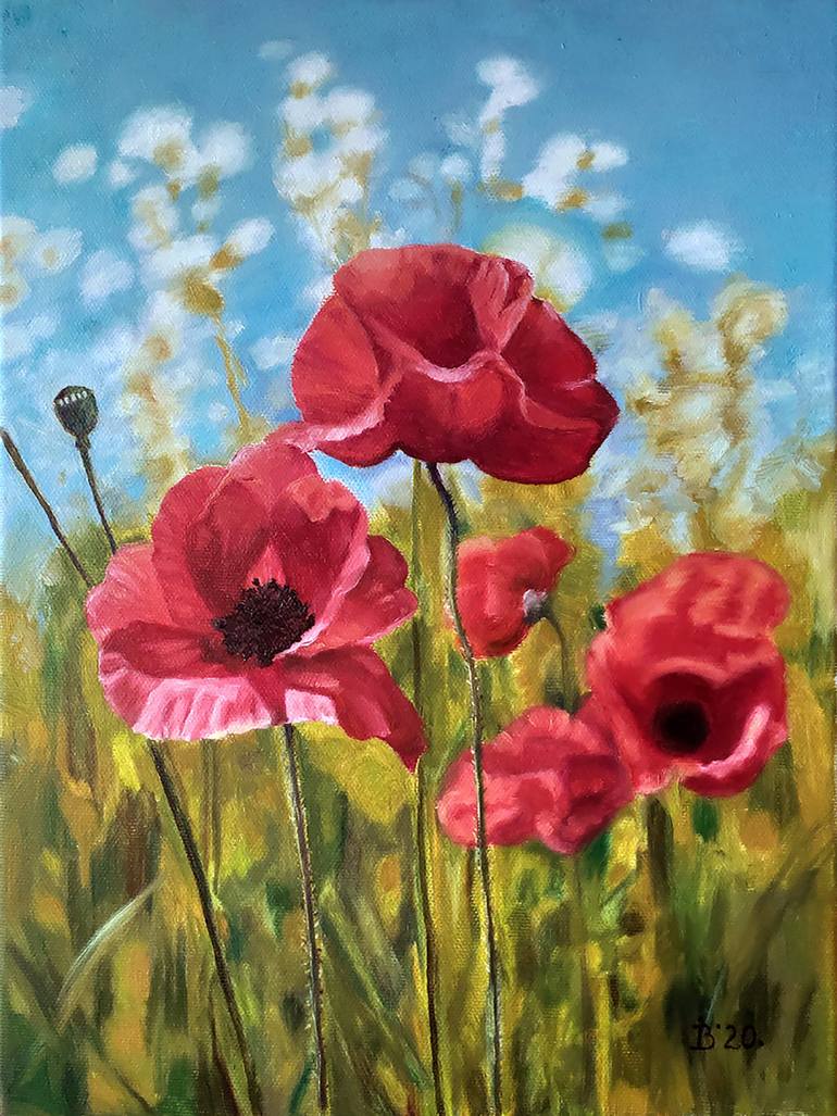 Poppies in the field Painting by Iryna Baranova | Saatchi Art