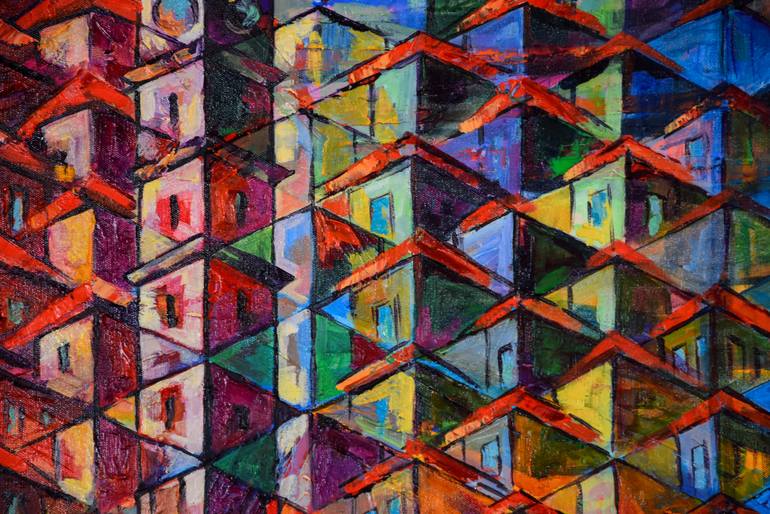 Original Abstract Architecture Painting by Julia Mia