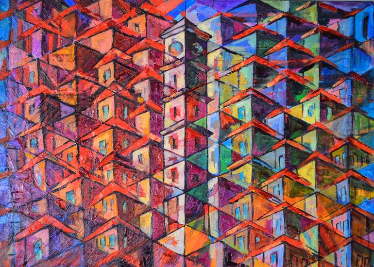Original Abstract Architecture Painting by Julia Mia