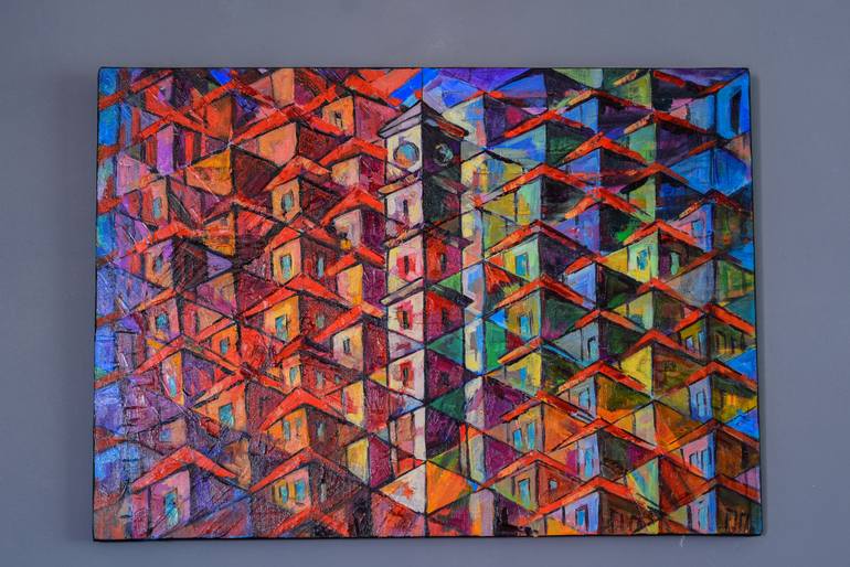 Original Abstract Architecture Painting by Julia Mia