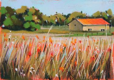 Farm house and red poppies thumb