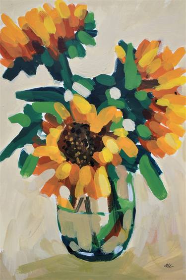 Sunflowers Floral Original oil painting on canvas board 5x7