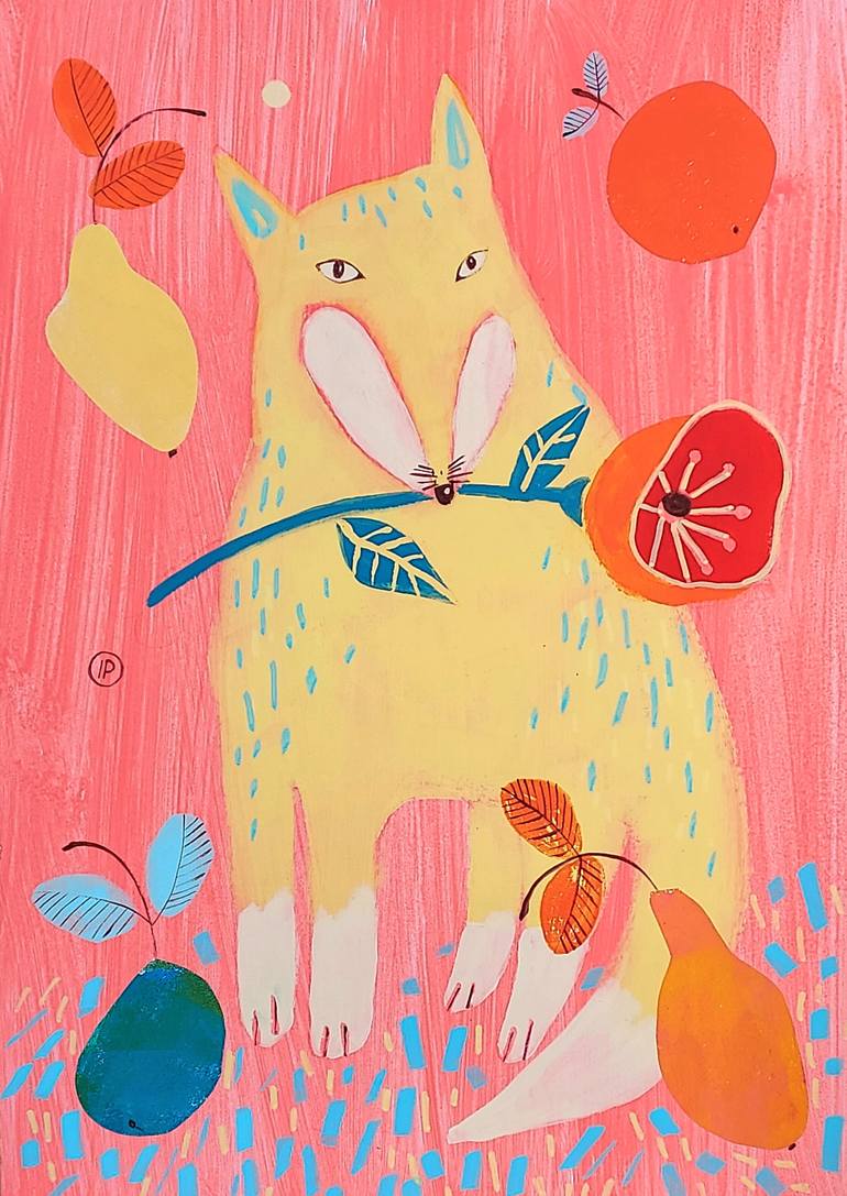 Original Garden Painting by Irina Plaksina | Expressionism Art on Paper | The Fox's Little Secret