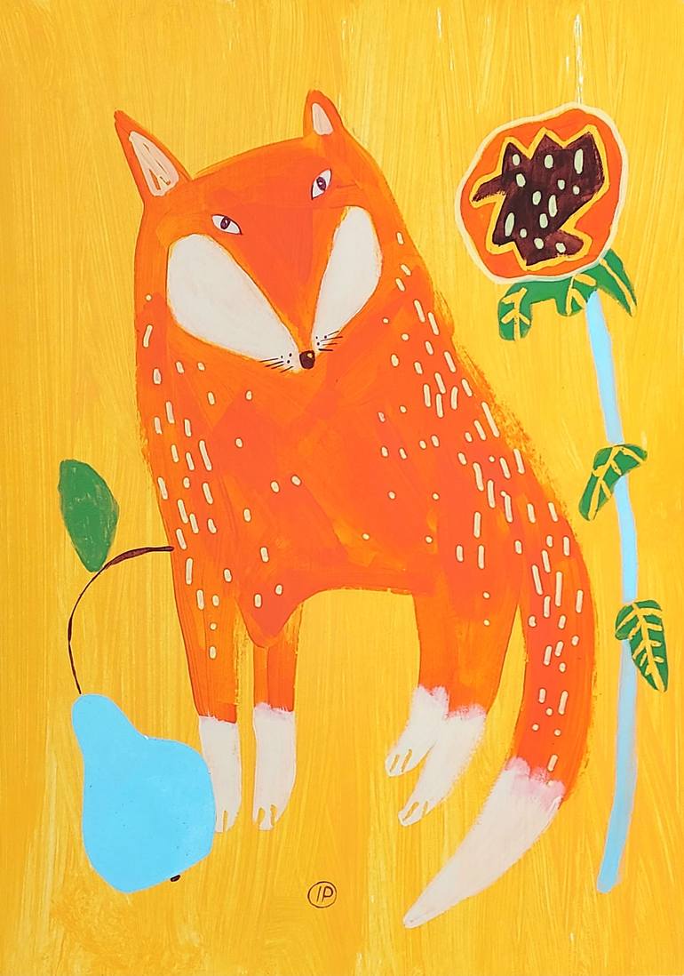 Original Animal Painting by Irina Plaksina | Expressionism Art on Paper | A Little Sun in the Garden