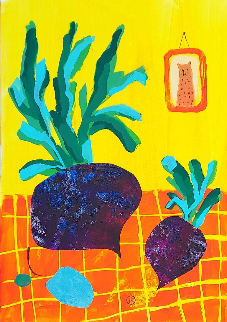 Original Still Life Painting by Irina Plaksina | Expressionism Art on Paper | The Secret on the Wall